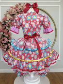 Vestido Infantil Junino Arraiá Caipira Vermelho Colorido