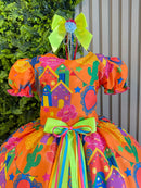 Vestido Infantil Junino Arraiá Cor Laranja Festa São João