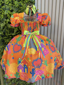 Vestido Infantil Junino Arraiá Cor Laranja Festa São João