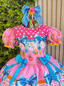 Vestido Infantil Junino Arraiá Rosa Chiclete Festa São João