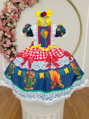 Vestido Infantil Junino Caipira São João Azul Xadrez Colorido