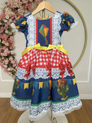Vestido Infantil Junino Caipira São João Azul Xadrez Colorido