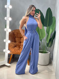 Macacão Pantalona em Crepe Premium Frente Única com Amarração Lara Ref. 1947