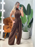 Macacão Pantalona em Crepe Premium Frente Única com Amarração Lara Ref. 1947