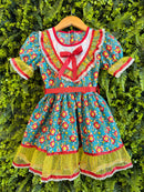 Vestido Infantil Junino Caipira Arraiá Verde Florido Colorido
