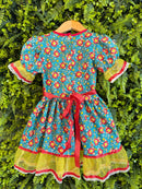 Vestido Infantil Junino Caipira Arraiá Verde Florido Colorido