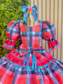 Vestido Infantil Junino Caipira Arraiá Vermelho Xadrez Colorido