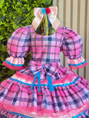 Vestido Infantil Junino Caipira Arraiá Rosa Xadrez Colorido