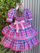 Vestido Infantil Junino Caipira Arraiá Rosa Xadrez Colorido