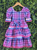 Vestido Infantil Junino Caipira Arraiá Rosa Xadrez Colorido