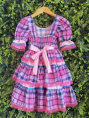 Vestido Infantil Junino Caipira Arraiá Rosa Xadrez Colorido