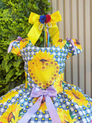Vestido Infantil Junino Caipira Arraiá Azul Colorido Girassol