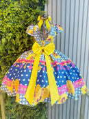 Vestido Infantil Junino Caipira Arraiá Azul Colorido Girassol