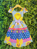 Vestido Infantil Junino Caipira Arraiá Azul Colorido Girassol