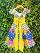Vestido Infantil Junino Caipira Arraiá Azul Colorido Girassol