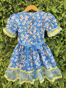 Vestido Infantil Junino Caipira Azul Colorido Florido