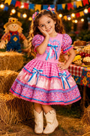 Vestido Infantil Junino Caipira Arraiá Xadrez Rosa Colorido