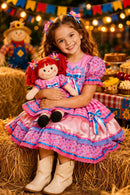 Vestido Infantil Junino Caipira Arraiá Xadrez Rosa Colorido