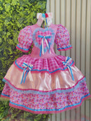 Vestido Infantil Junino Caipira Arraiá Xadrez Rosa Colorido