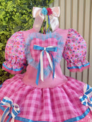 Vestido Infantil Junino Caipira Arraiá Xadrez Rosa Colorido