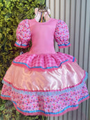 Vestido Infantil Junino Caipira Arraiá Xadrez Rosa Colorido