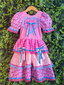 Vestido Infantil Junino Caipira Arraiá Xadrez Rosa Colorido