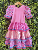 Vestido Infantil Junino Caipira Arraiá Xadrez Rosa Colorido