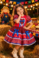 Vestido Infantil Junino Caipira Arraiá Xadrez Vermelho Colorido