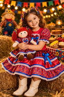 Vestido Infantil Junino Caipira Arraiá Xadrez Vermelho Colorido