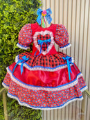Vestido Infantil Junino Caipira Arraiá Xadrez Vermelho Colorido