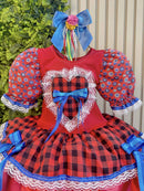 Vestido Infantil Junino Caipira Arraiá Xadrez Vermelho Colorido
