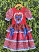 Vestido Infantil Junino Caipira Arraiá Xadrez Vermelho Colorido