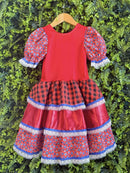 Vestido Infantil Junino Caipira Arraiá Xadrez Vermelho Colorido