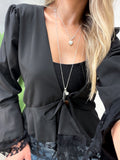 Blusa Bata em Crepe Manga Longa Flare com Renda Denise Ref. 1952