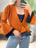 Blusa Bata em Crepe Manga Longa Flare com Renda Denise Ref. 1952