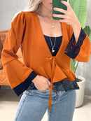 Blusa Bata em Crepe Manga Longa Flare com Renda Denise Ref. 1952