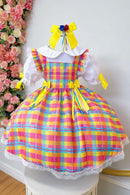 Conjunto Junino Meninas Blusa Branca Com Saia Xadrez Colorida