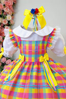 Conjunto Junino Meninas Blusa Branca Com Saia Xadrez Colorida