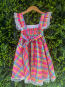Conjunto Junino Meninas Blusa Branca Com Saia Xadrez Colorida
