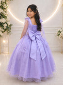 Vestido Infantil Longo Lilás Aplique Borboletas Festas Dama Luxo