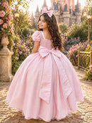 Vestido Infantil Longo Rosa Busto Renda e Bordado Damas Luxo