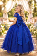 Vestido Infantil Longo Azul Royal C/ Busto Nervura Damas