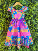 Vestido Infantil Junino Caipira Arraiá Rosa Chiclete Colorido