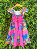 Vestido Infantil Junino Caipira Arraiá Rosa Chiclete Colorido