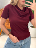 Blusa em Ribana Manga Curta com Gola Boba