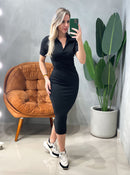 Vestido Midi em Ribana com Gola Polo Sindy Ref. 1204